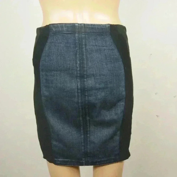 Helmut Lang Denim Blue Black Colourblock Suede Leather Skirt - Picture 3 of 6